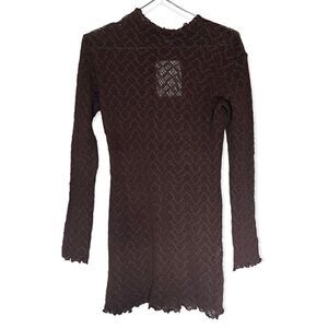 Oak + Fort NWT Brown Mesh Mock-Neck Mini Dress Size Small